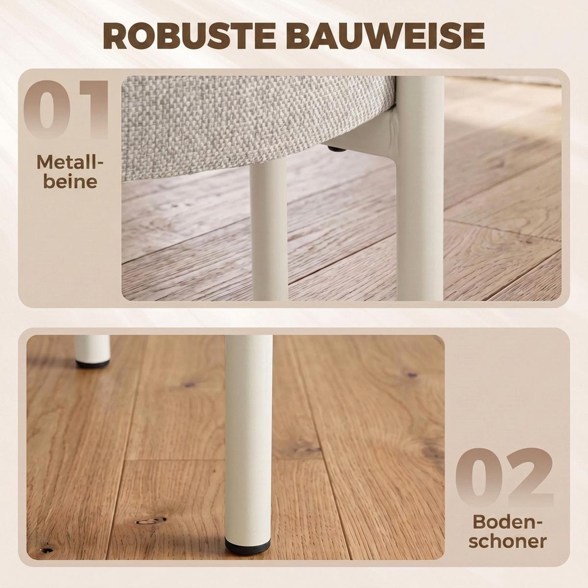 HOCKER 4er Set Polyester Cremeweiß - Dunkelgrün/Creme, Textil/Metall (45/47.5/45cm) - HOMCOM