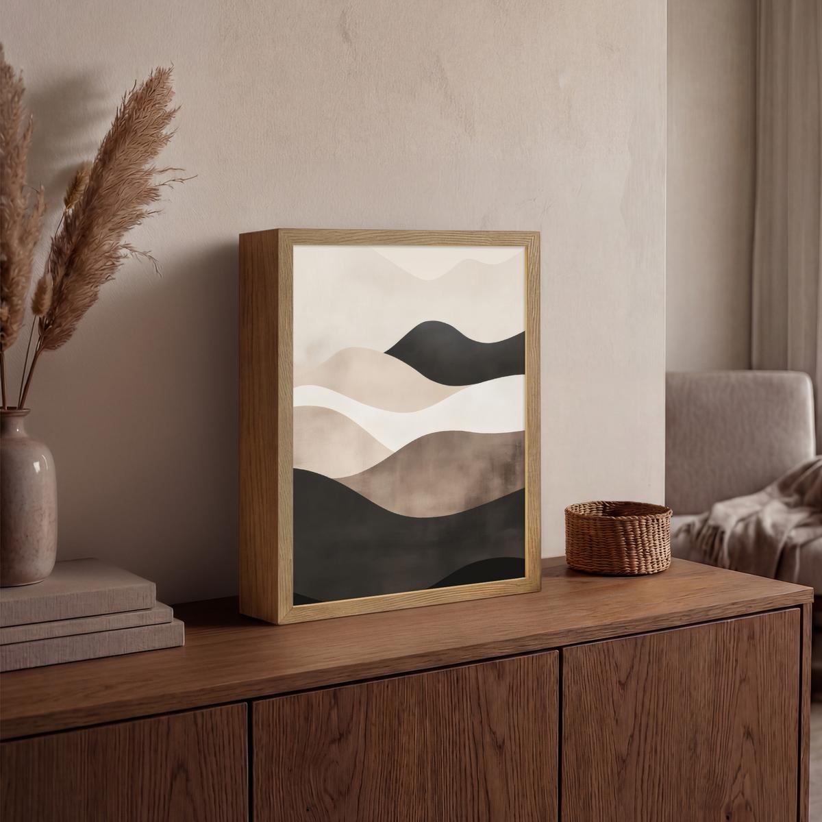 WANDLEUCHTE MIT AKKU Abstrakt - Landschaft - Wellen - Cremefarben 30x40 cm - Graubraun, Holzwerkstoff (30/40/8cm) - OnlyWow