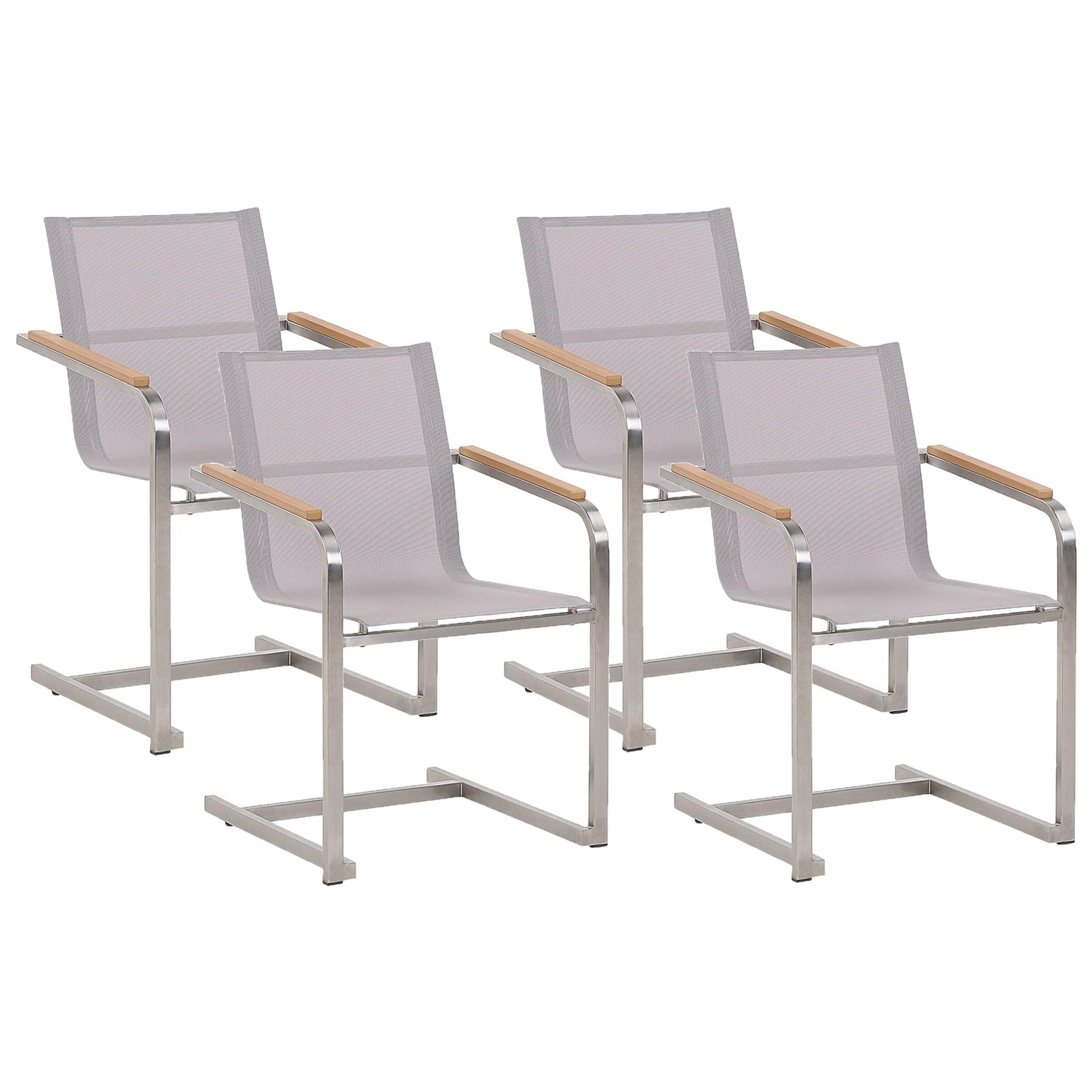 GARTENSTUHL 4er-Set Edelstahl beige Cosoleto - Beige, Metall (56/85/55cm) - Beliani