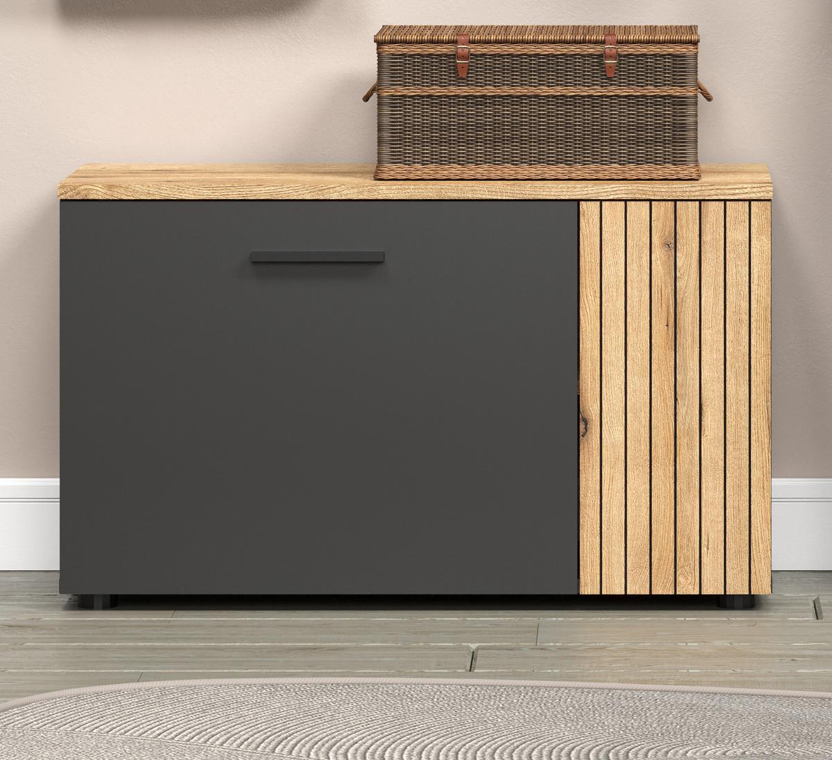 GARDEROBENBANK grau, Evoke Eiche 80 cm, Schuhbank mit 4 Fächern - Eichefarben/Anthrazit, Holzwerkstoff/Kunststoff (80/48/36cm) - Top.Furn