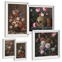 BILDER SET 5er Set - 50x50 cm & 20x30 cm & 40x60 cm Weißer Rahmen - Pfingstrosenporträt einer Frau für Zuhause - Weiß, Kunststoff (40/60cm) - TULUP