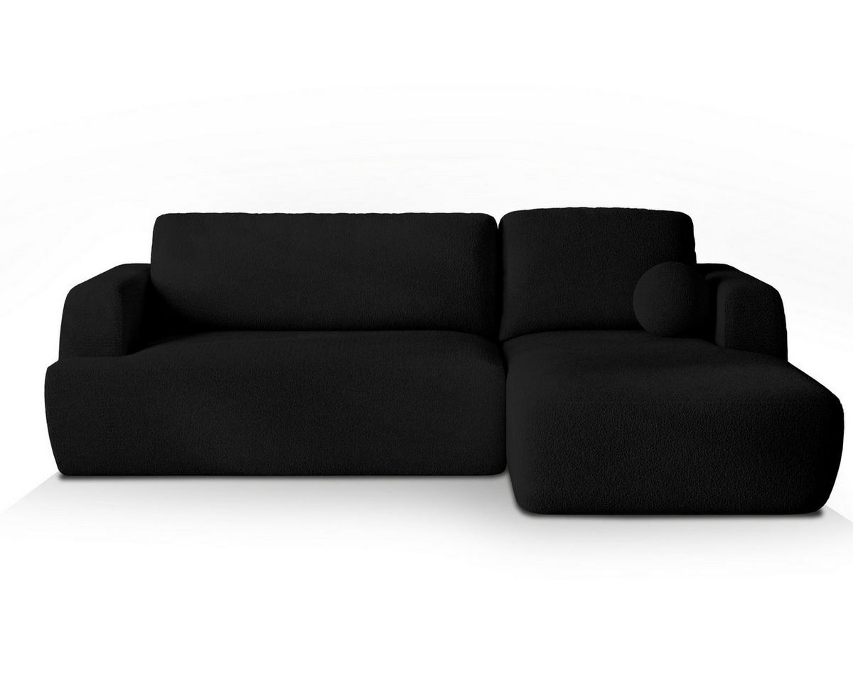 ECKSOFA SENTI N R-S Schwarz Boucle-Stoff mit Schlaffunktion - Schwarz, Holz/Kunststoff (246/148cm) - MASSENO