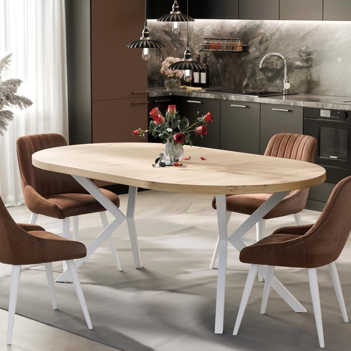 AUSZIEHTISCH MILTON 120-196/76 cm mit Metallgestell, Weiß / Artisan-Eiche - Eiche Artisan/Weiß, Holzwerkstoff/Metall (120/120/76cm) - Idohome