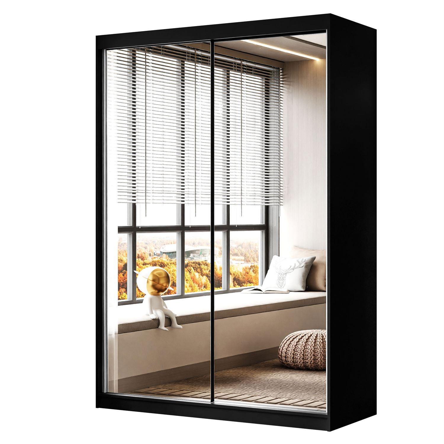 SCHIEBESCHRANK CAMARO III mit Spiegel 150 cm Schwarz - Schwarz, Holzwerkstoff (150/215/59cm) - Lookway