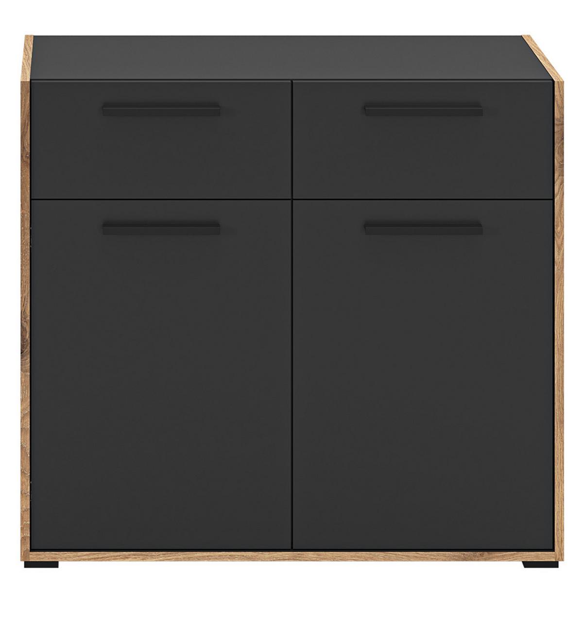 SCHUHSCHRANK grau, Nox Eiche 95 cm, Kommode mit 2 Schubkästen mit Vollauszug - Eichefarben/Schwarz, Holzwerkstoff/Kunststoff (95/86/37cm) - Inn.Furn