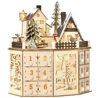 ADVENTSKALENDER Adventskalenderbox mit LED-Lichtern 24 Schubladen Natur - Naturfarben, Holz (20/29/25cm) - HOMCOM