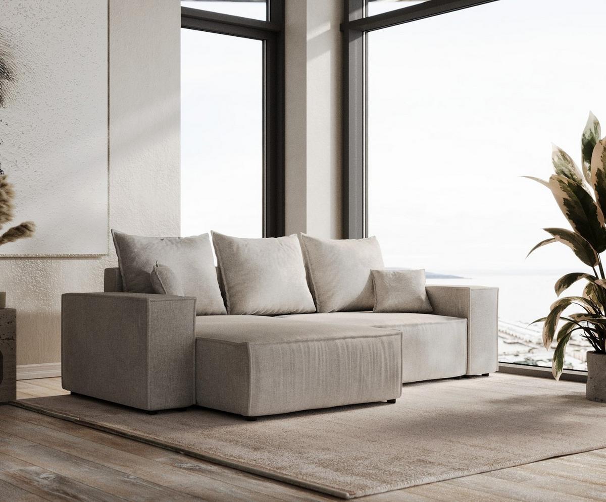 ECKSOFA SENSO mit Schlaffunktion Hellgrau im Wind Stoff - Hellgrau/Schwarz, Holz/Holzwerkstoff (255/148cm) - AltaBeds
