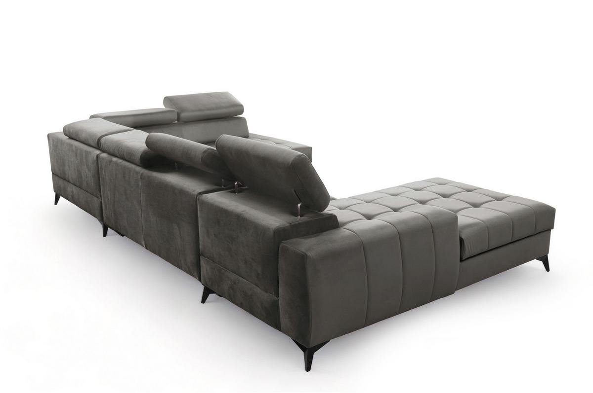 WOHNLANDSCHAFT Arkucio U Grau 345/200/95 cm – großes Sofa mit Schlaffunktion L - Schwarz/Grau, Textil/Metall (200/95/345cm) - AX Living