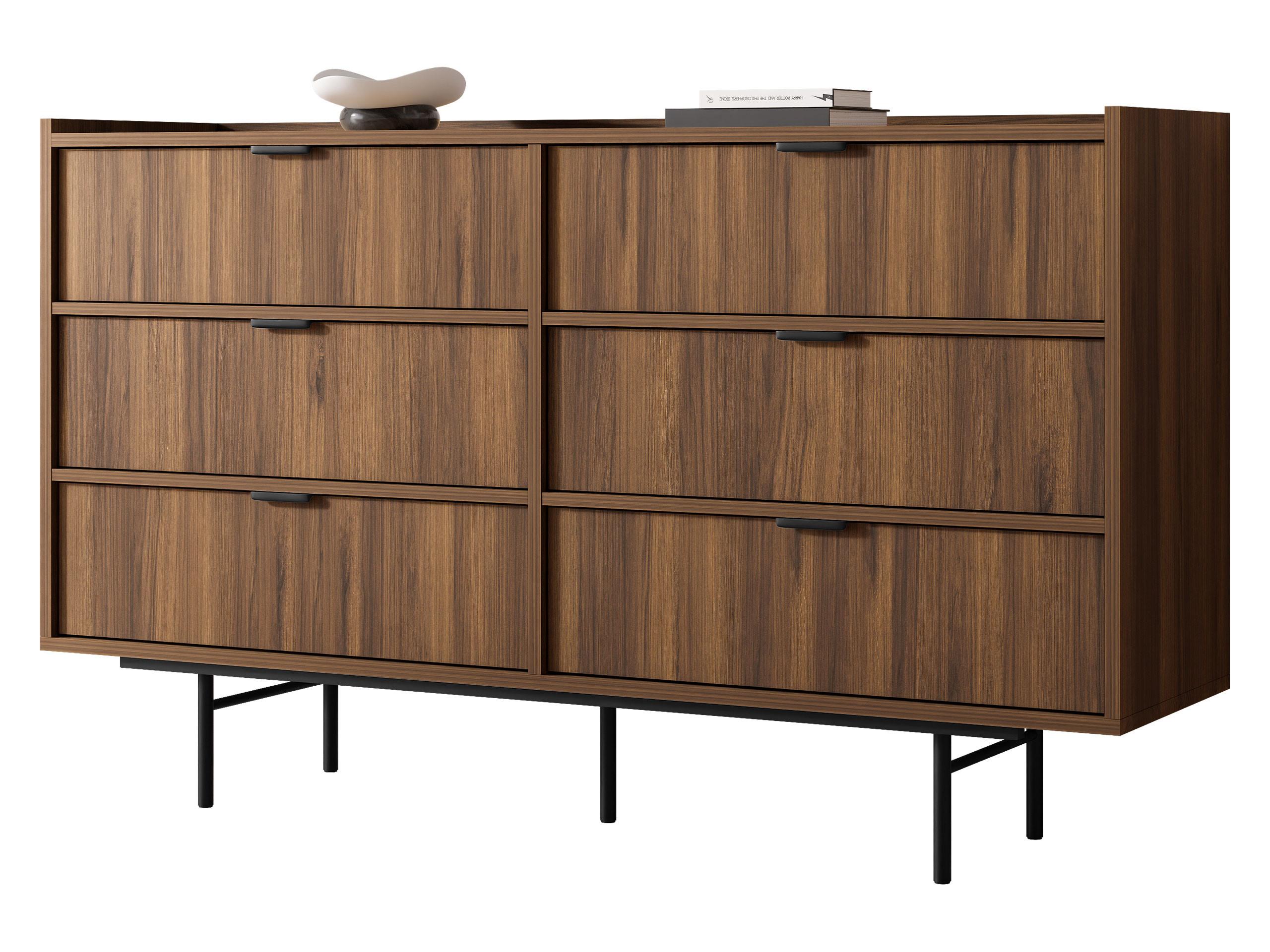 KOMMODE Edison 6S - Nussbaumfarben/Schwarz, Holzwerkstoff/Metall (150/90/40cm) - MIRJAN24
