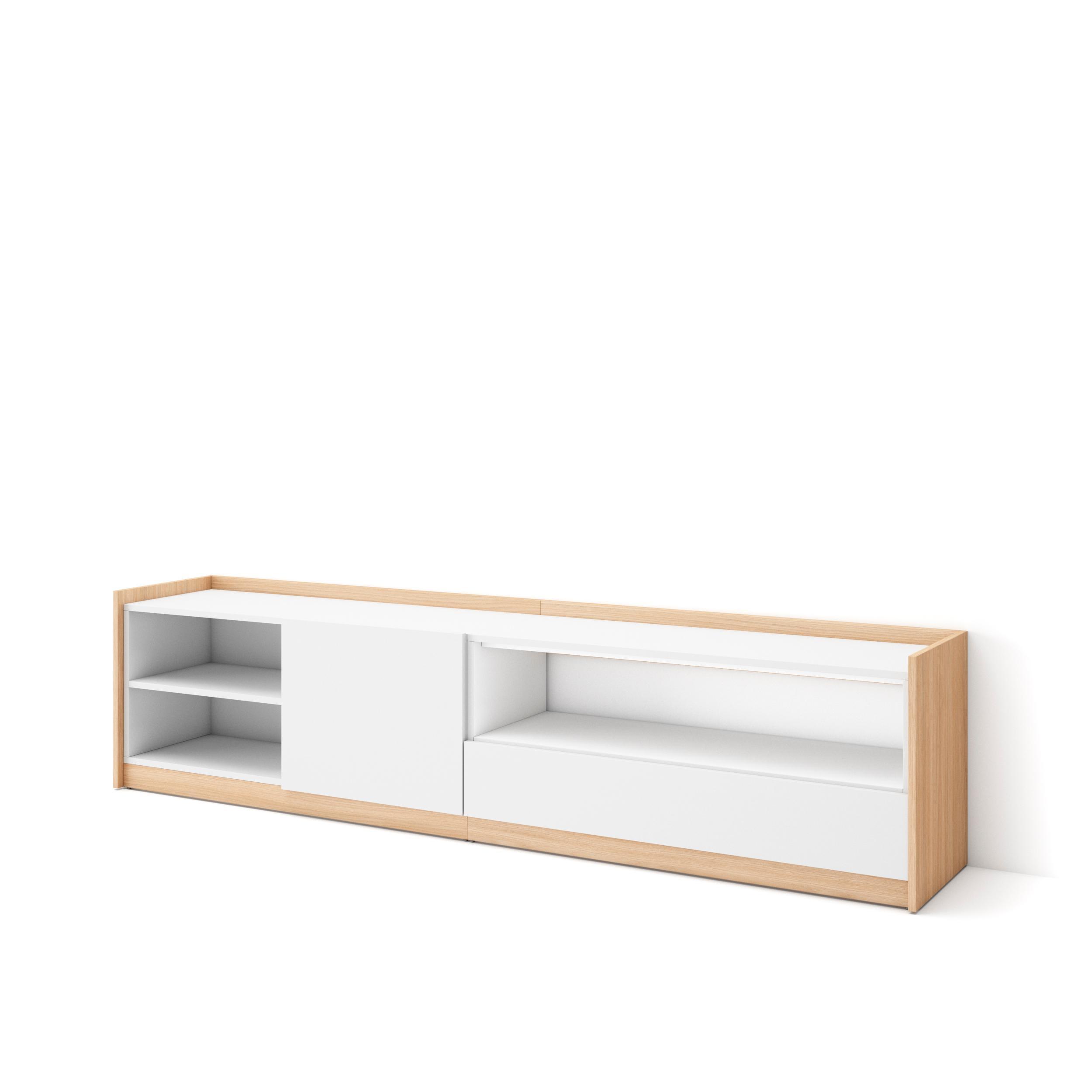 LOWBOARD, Weiß und Eiche Soft, 207/37/50cm - Weiß, Holzwerkstoff (207/50/37cm) - Skraut Home
