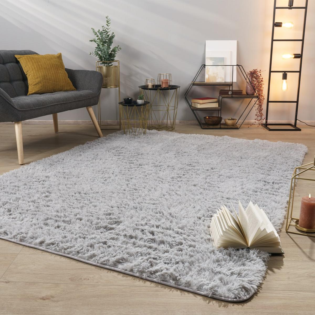 HOCHFLORTEPPICH Hellgrau 140 x 200 cm - Hellgrau, Kunststoff (140/200cm) - TT Home