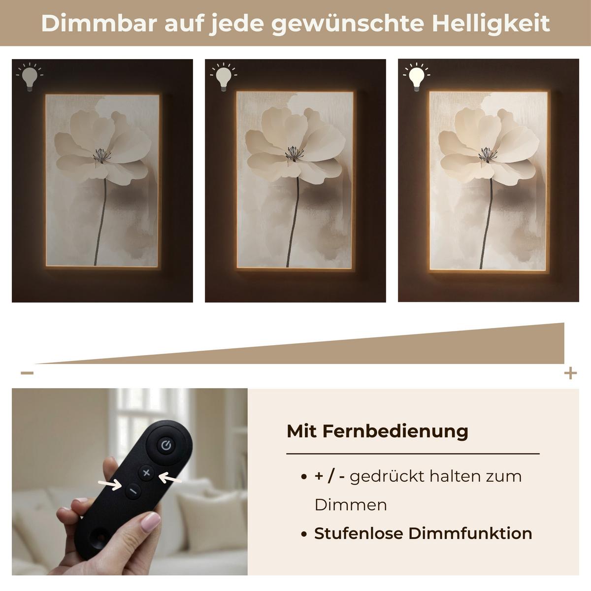WANDLEUCHTE MIT AKKU Blume - Beige - Farbe - Schatten 60x90 cm - Beige, Holzwerkstoff (60/90/8cm) - OnlyWow