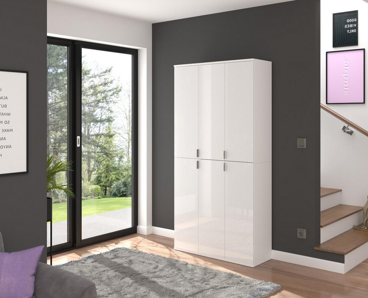 SCHUHSCHRANK weiß Hochglanz 91 x 193 cm, Garderobenschrank 6 Türen, 15 Fächer - Weiß Hochglanz/Silberfarben, Holzwerkstoff/Kunststoff (91/193/34cm) - Inn.Furn