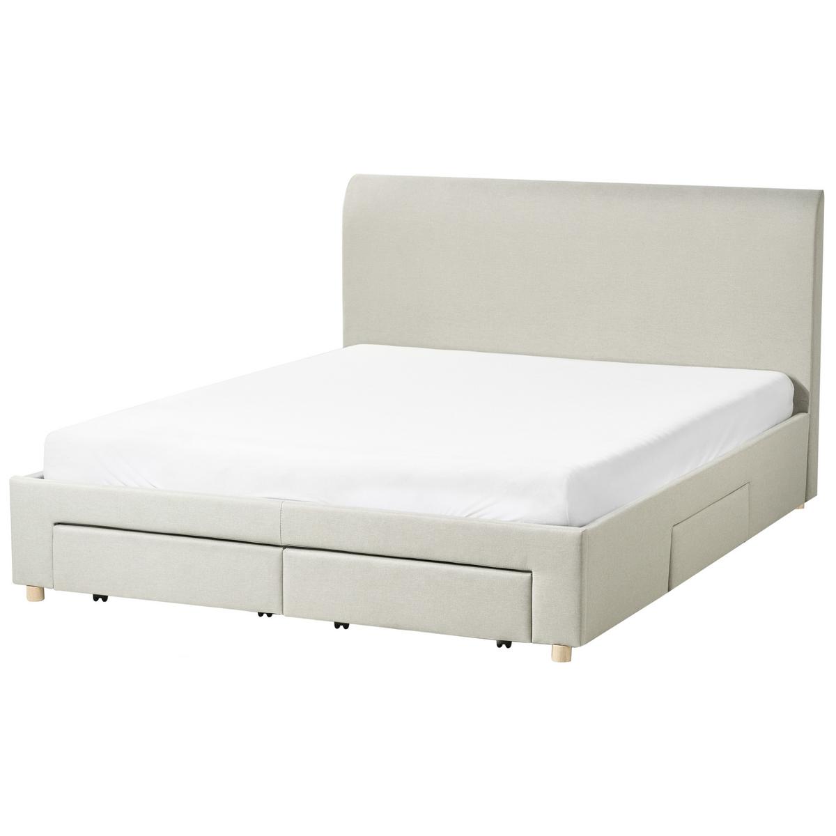 BETT mit Schubladen 160/200 cm Stoff Hellbraun Soutrin - Hellbraun, Textil (160/200cm) - Beliani