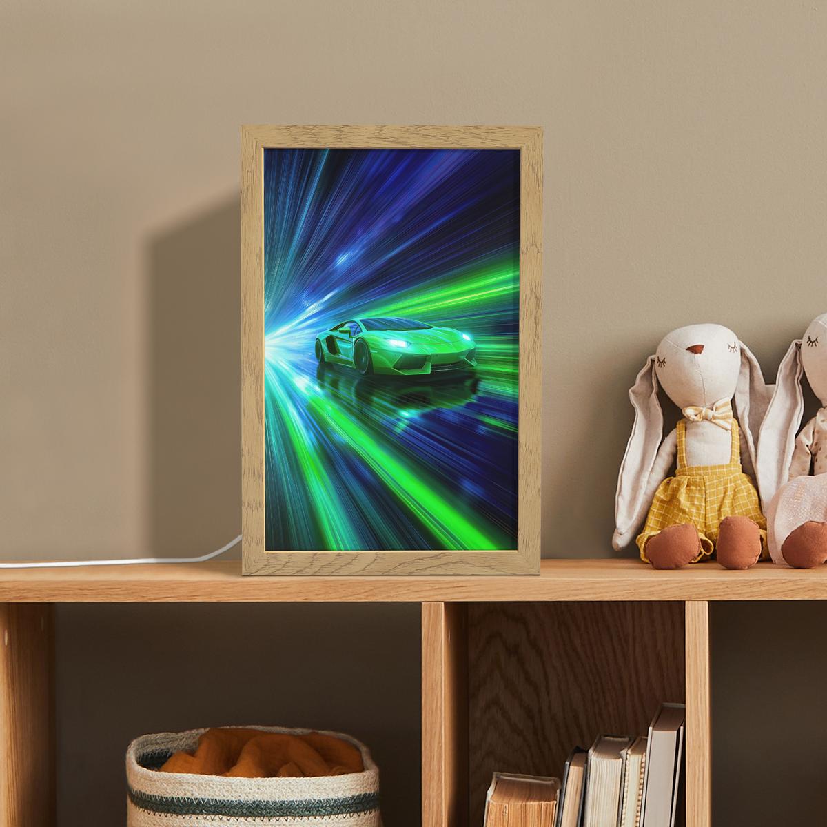 NACHTTISCHLAMPE Geschwindigkeit - Leicht - Sportwagen - Grün 20x30 cm - Grün, Holzwerkstoff (8/20/30cm) - OnlyWow