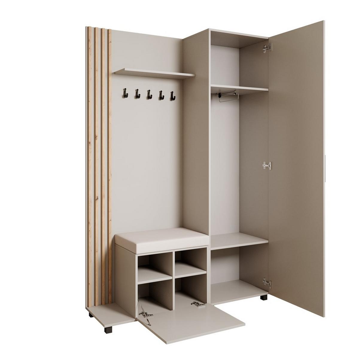 GARDEROBENSCHRANK Livia mit Aufhängern und Spiegel, Kaschmir, links - Kaschmir/Eiche Artisan, Holzwerkstoff (137/207/42cm) - Beautysofa