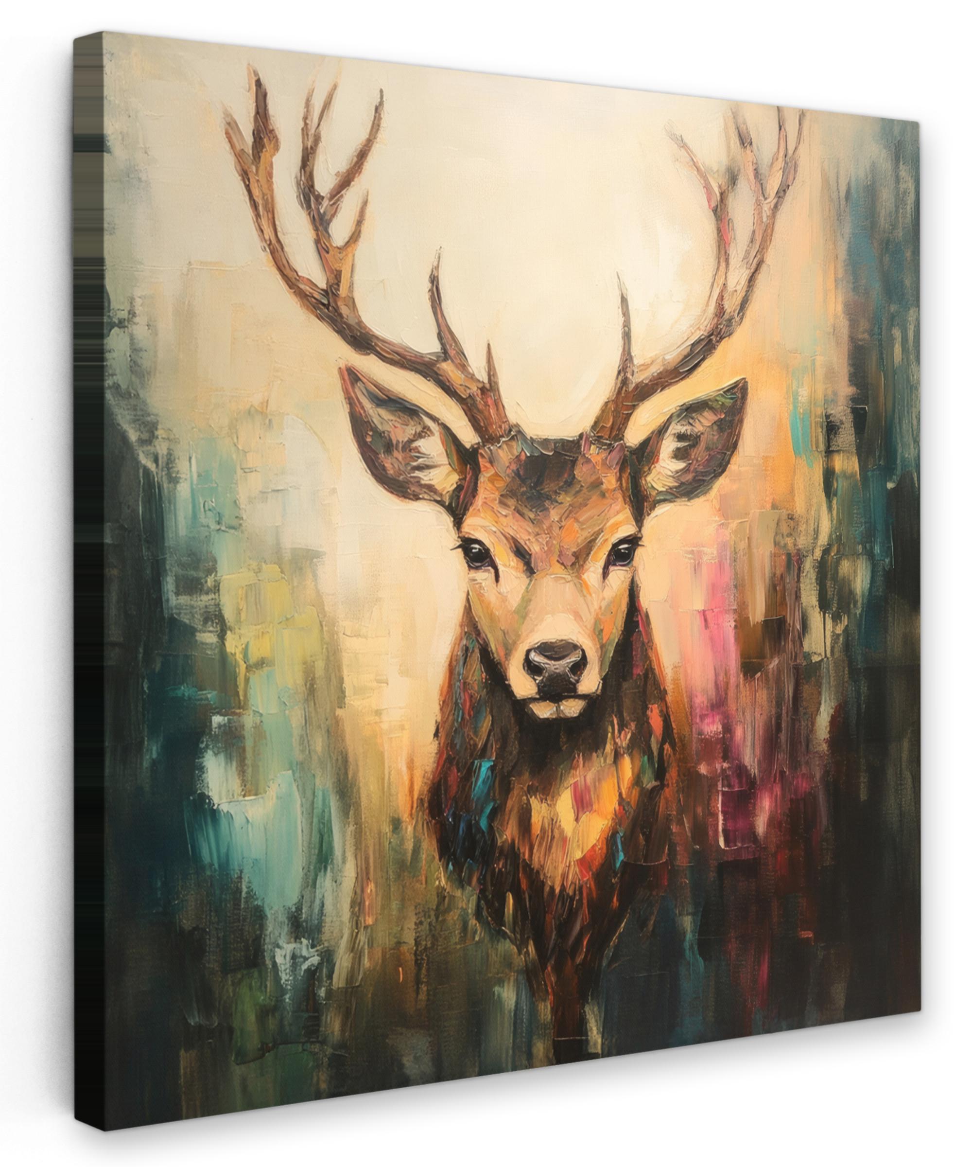 LEINWANDBILD Hirsch - Gemalt - Geweih - Braun Wandbild Wohnzimmer 50x50 cm - Haselnussfarben, Textil (50/50cm) - MuchoWow