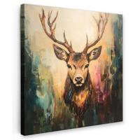 LEINWANDBILD Hirsch - Gemalt - Geweih - Braun Deko Wohnzimmer 20x20 cm - Haselnussfarben, Textil (20/20cm) - MuchoWow