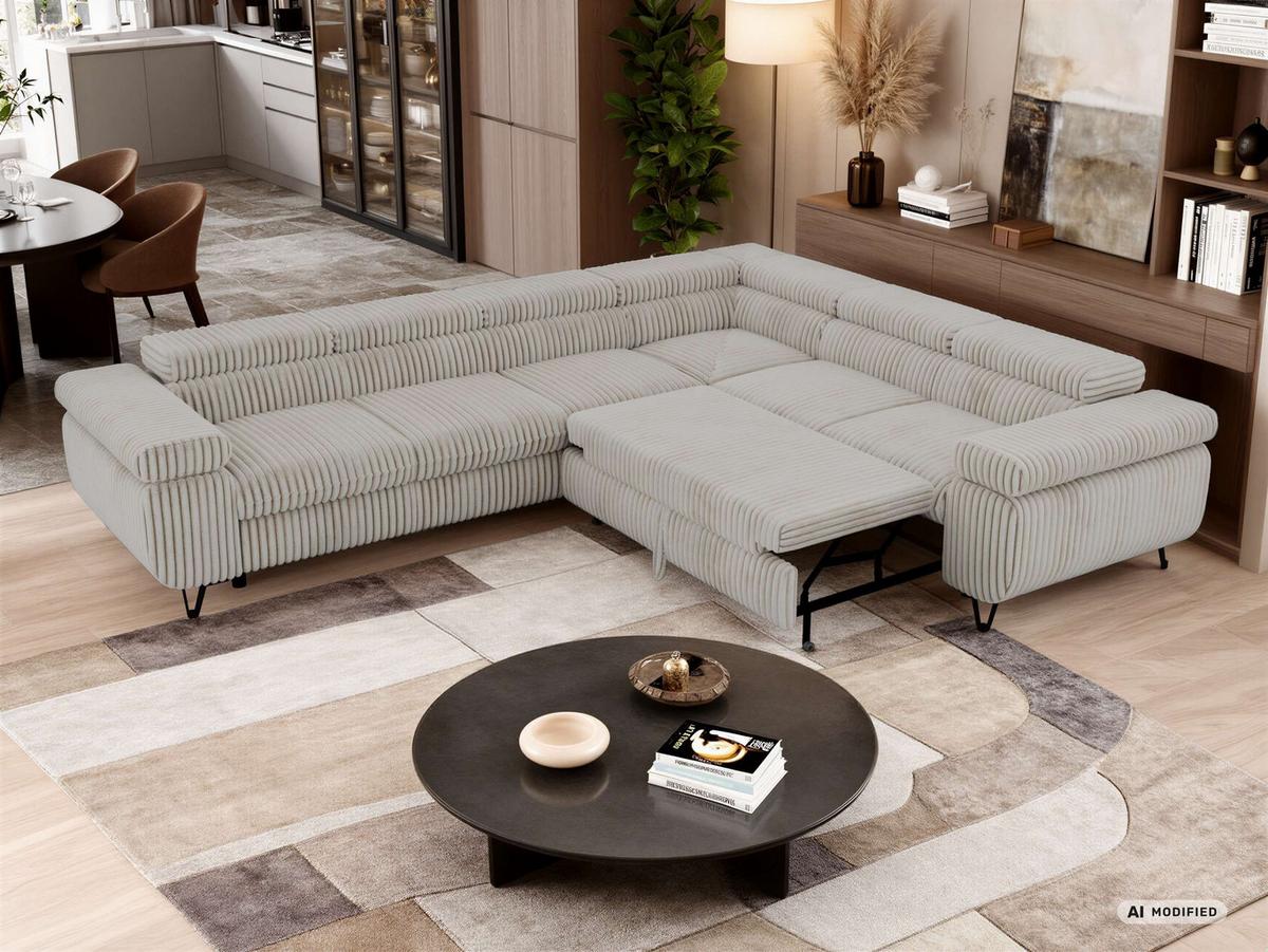 ECKSOFA NORDEN L - Beige Cord - Links Seite - Beige/Creme, Textil/Metall (269/329cm) - MKS