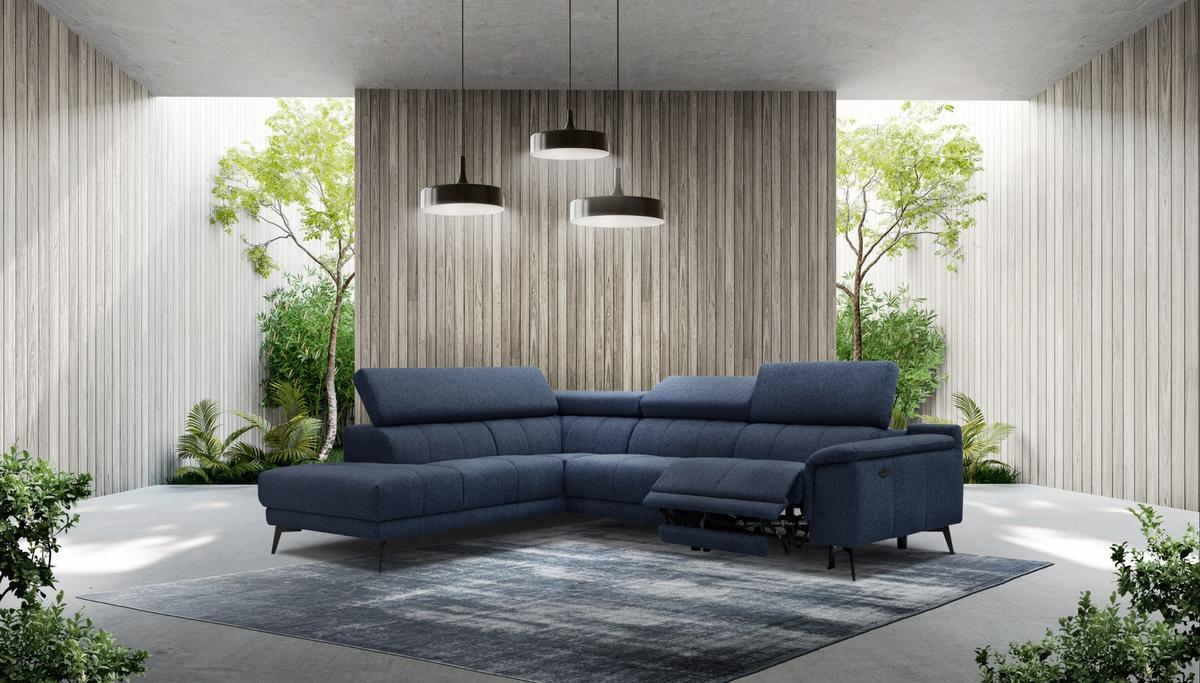 ECKSOFA FIERO 5-Sitzer mit 1 Relaxfunktion, dunkelblau - Dunkelblau, Holzwerkstoff/Textil (228/290cm) - Wozimo