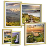 BILDER SET 5er Set - 50x50 cm & 20x30 cm & 40x60 cm Goldrahmen - Grüne Hügel mit einer Burg - Goldfarben, Kunststoff (40/60cm) - TULUP
