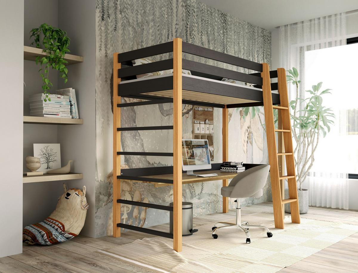 ETAGENBETT NICOLO 80x190 cm Czarny - Eichefarben/Schwarz, Holz (80/190cm) - MASSENO