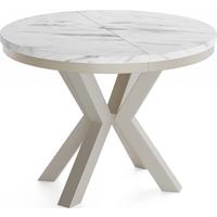 ESSTISCH Clara Grau-Beige runder ausziehbarer, Marmor Weiß 120-200/120/76 cm - Ecru/Greige, Holzwerkstoff/Metall (120/196/76cm) - WFL GROUP