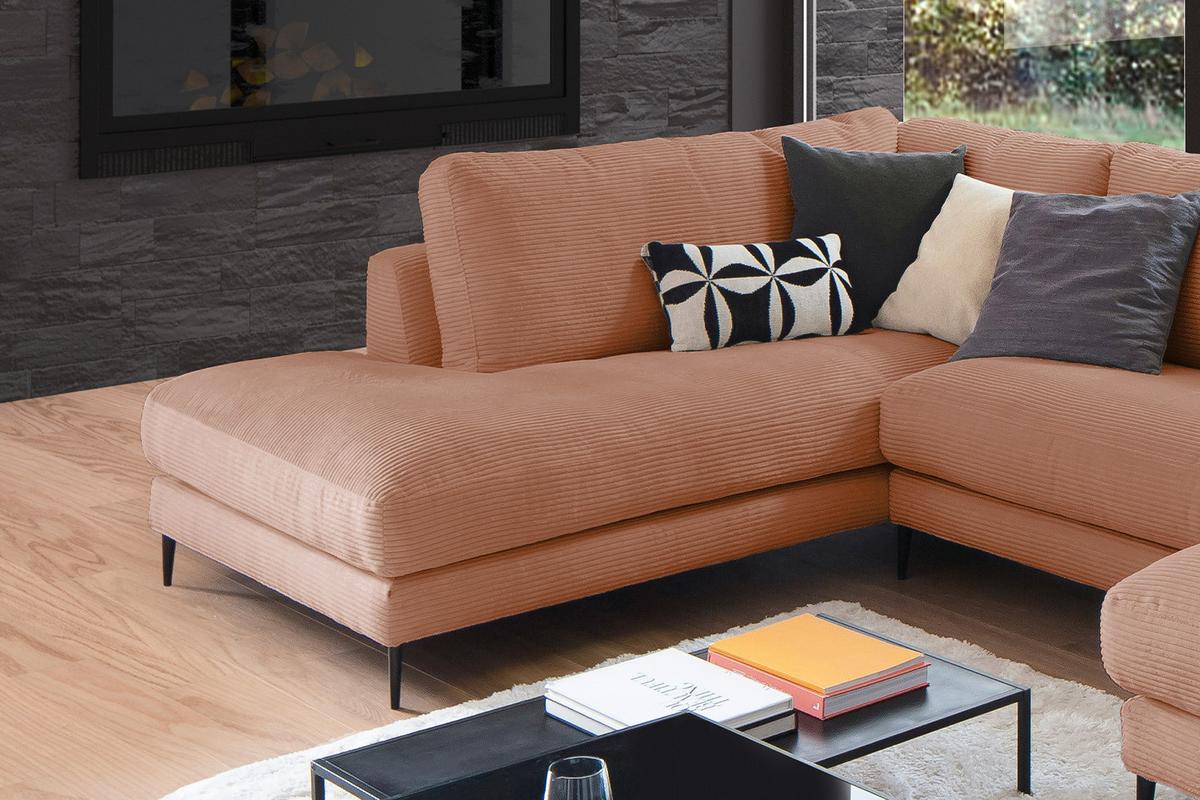 WOHNLANDSCHAFT CARA Braun Cord - Schwarz/Braun, Textil (341/84/223cm) - KAWOLA