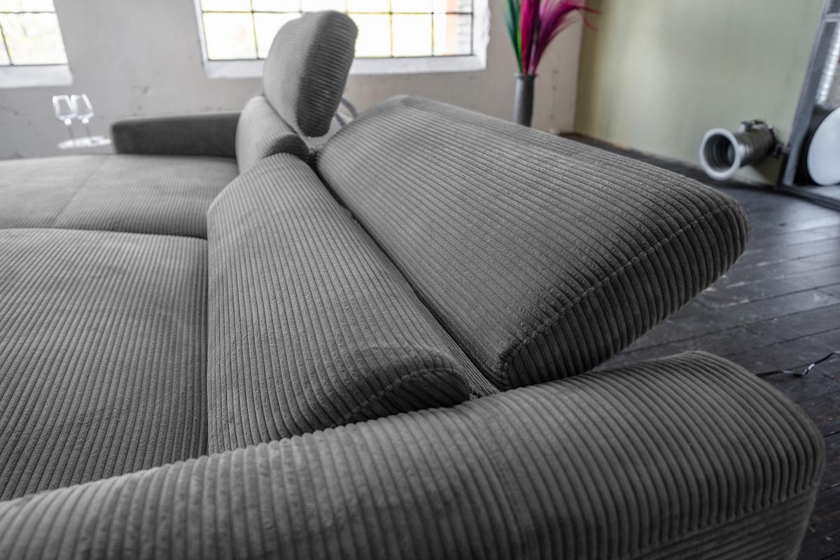 ECKSOFA LAISKA Grau Cord - Schwarz/Grau, Textil/Metall (282/177cm) - KAWOLA