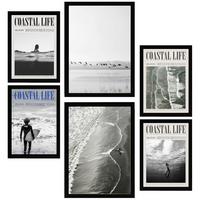 POSTER Set Mit 6 Sommer, Strand Und Meer A3 & A4 Schwarzer Rahmen - Schwarz, Papier (29/3cm) - Nacnic