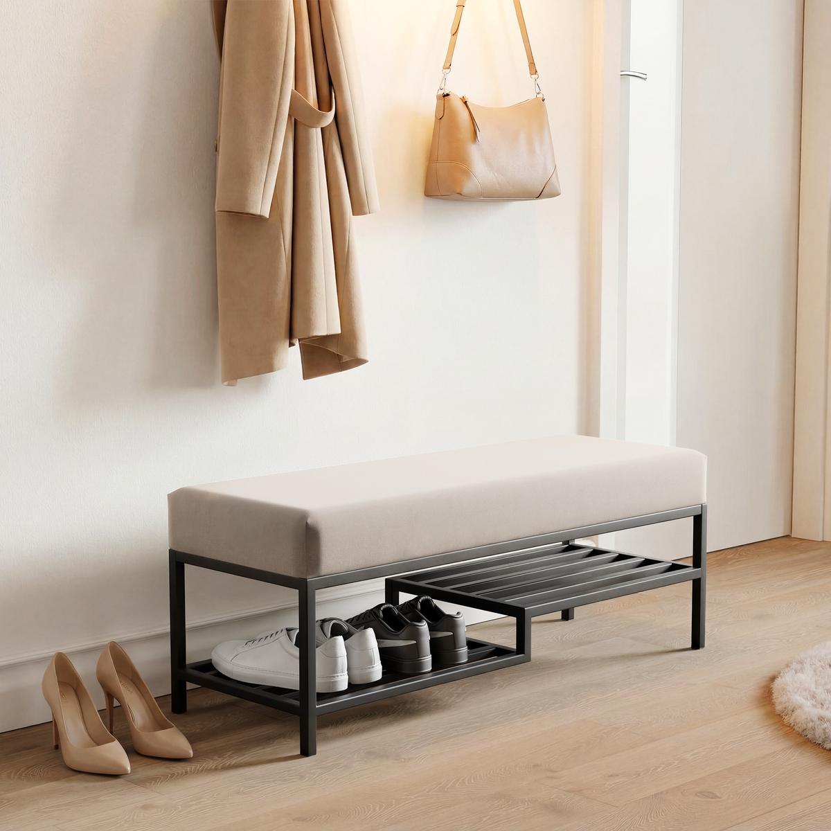 POLSTERBANK STEP 100 cm Schwarz / Creme ,Metallgestell - Creme, Textil/Metall (100/45/35cm) - Idohome