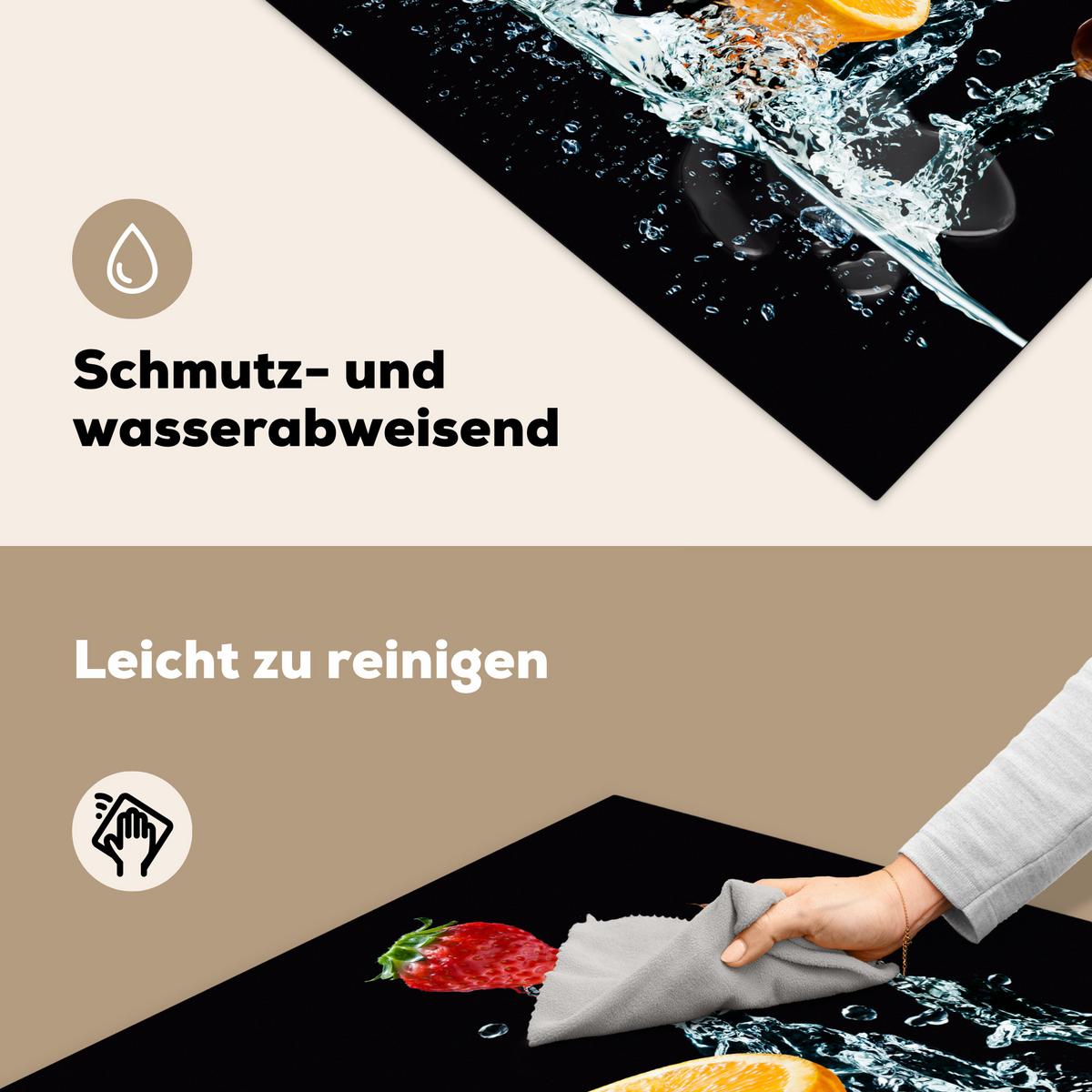HERDABDECKPLATTE Wasser - Obst - Orange - Erdbeere - Kirsche - Schwarz Induktionsmatte 78x78 cm - Orange, Kunststoff (78/78/0.2cm) - MuchoWow