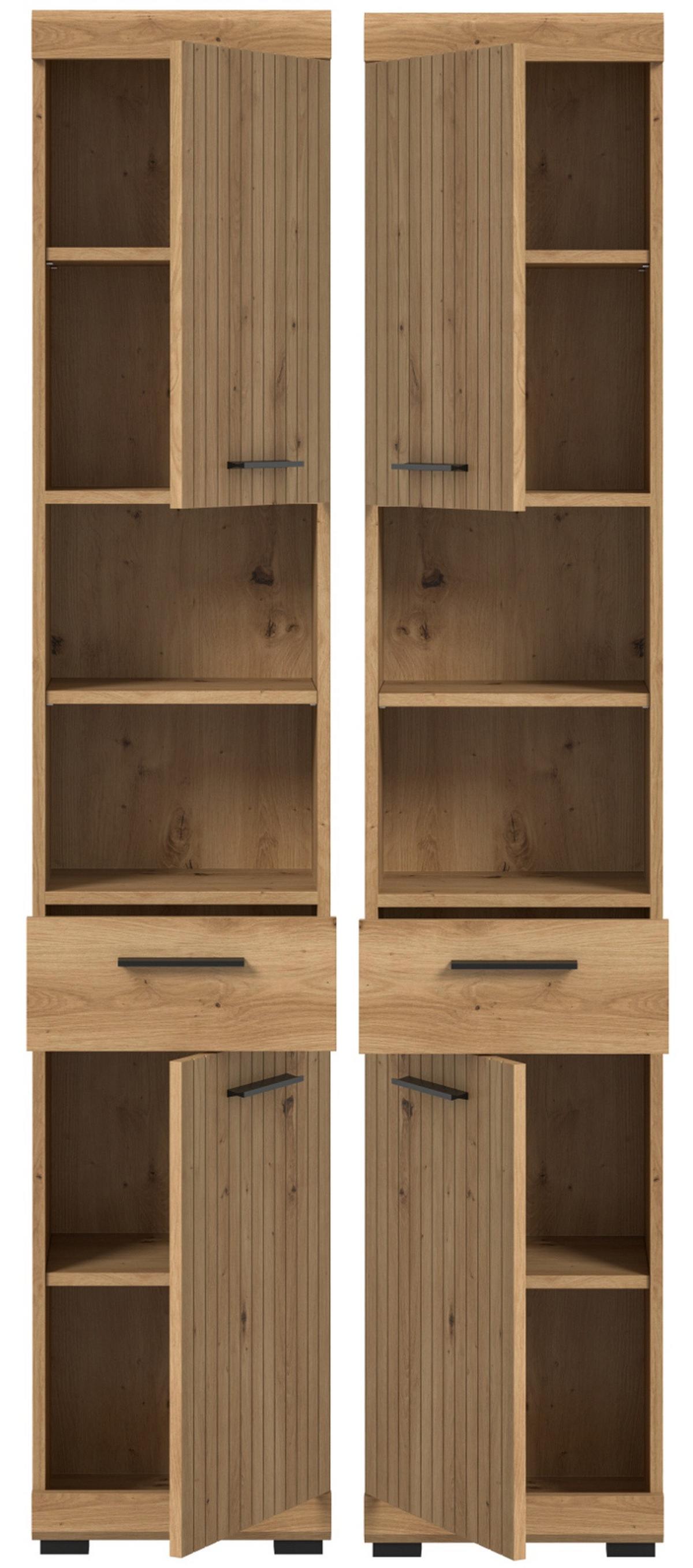 HOCHSCHRANK Eiche Artisan 37 x 191 cm, Badschrank in modernem Design - Schwarz/Eiche Artisan, Holzwerkstoff/Kunststoff (37/191/31cm) - Inn.Furn