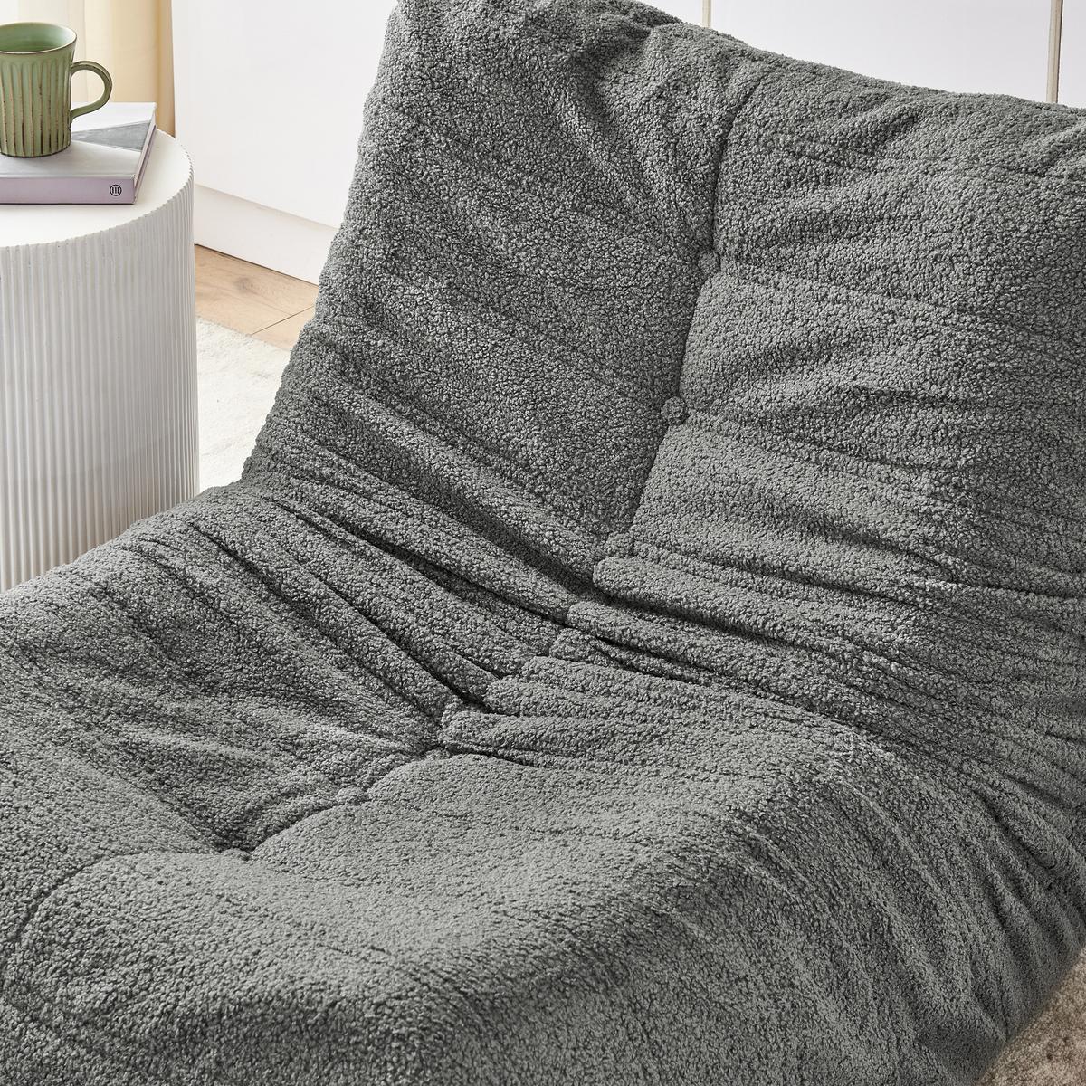 LAZY SOFA Teddyfell Optik mit Hocker weich & ergonomisch - Grau, Textil (100/70/90cm) - Urban Meuble