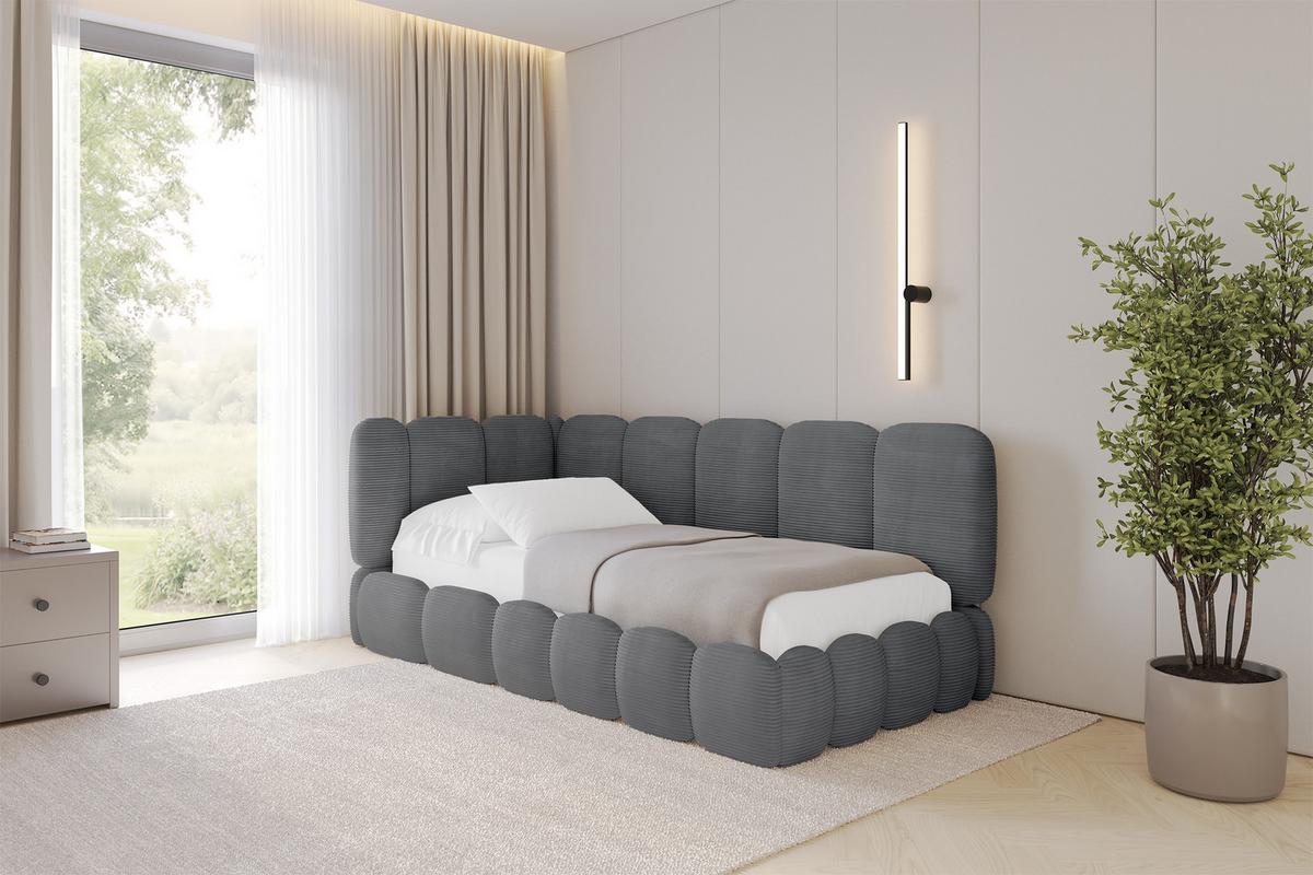 EINZELLBETT Jugendbett mit Bettkasten, Rechts - AVRY 80x200 Dunkelgrau - Schieferfarben, Holzwerkstoff/Textil (80/200cm) - ALTDECOR