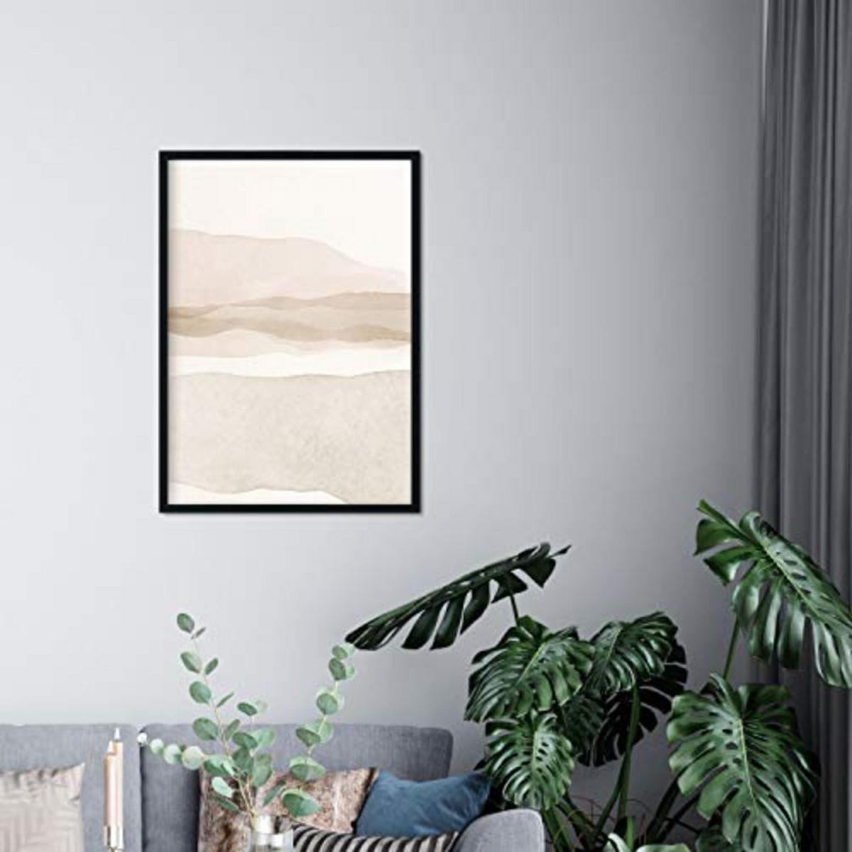 POSTER Set mit 4 Blätter und abstrakten Formen mit braunen Tönen A3 Schwarzer Rahmen - Schwarz, Papier (29.7/3cm) - Nacnic