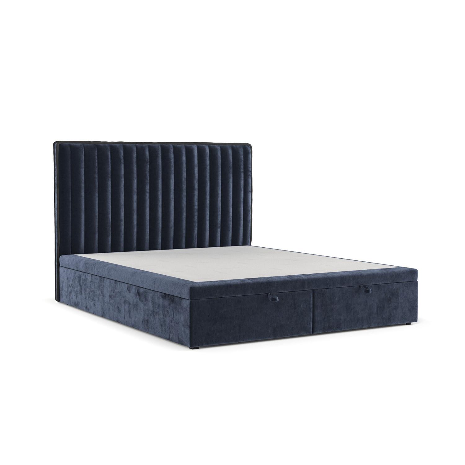 POLSTERBETT Keva mit Stauraum 120/200 cm Marineblau im Lotta Stoff - Schwarz/Dunkelblau, Holz/Holzwerkstoff (120/200cm) - AltaBeds