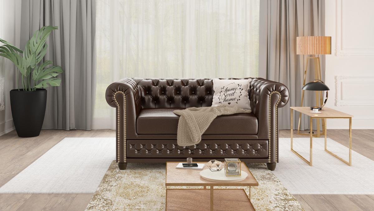 CHESTERFIELD-SOFA 2-sitzer Morin Braun vegan Leder - Braun, Holz/Textil (148/72/86cm) - S-Style Möbel