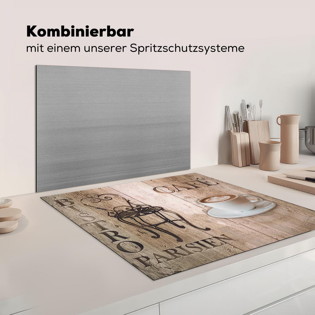 HERDABDECKPLATTE Bistro Parisien - Café - Kaffee - Jahrgang Induktionsmatte 78x78 cm - Cappuccino, Kunststoff (78/78/0.2cm) - MuchoWow