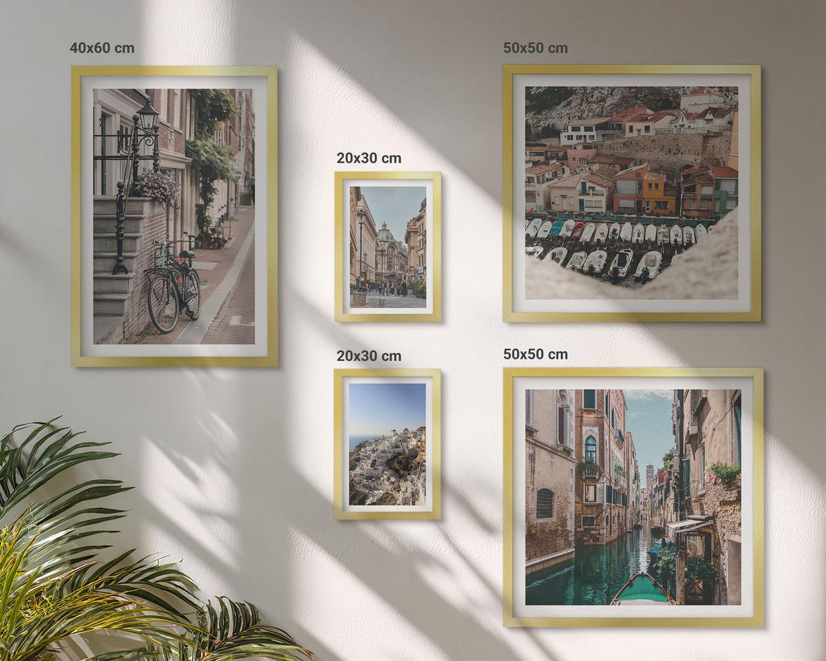 BILDER SET 5er Set - 50x50 cm & 20x30 cm & 40x60 cm Goldrahmen - Blattmuster Marmor abstrakt - Goldfarben, Kunststoff (40/60cm) - TULUP