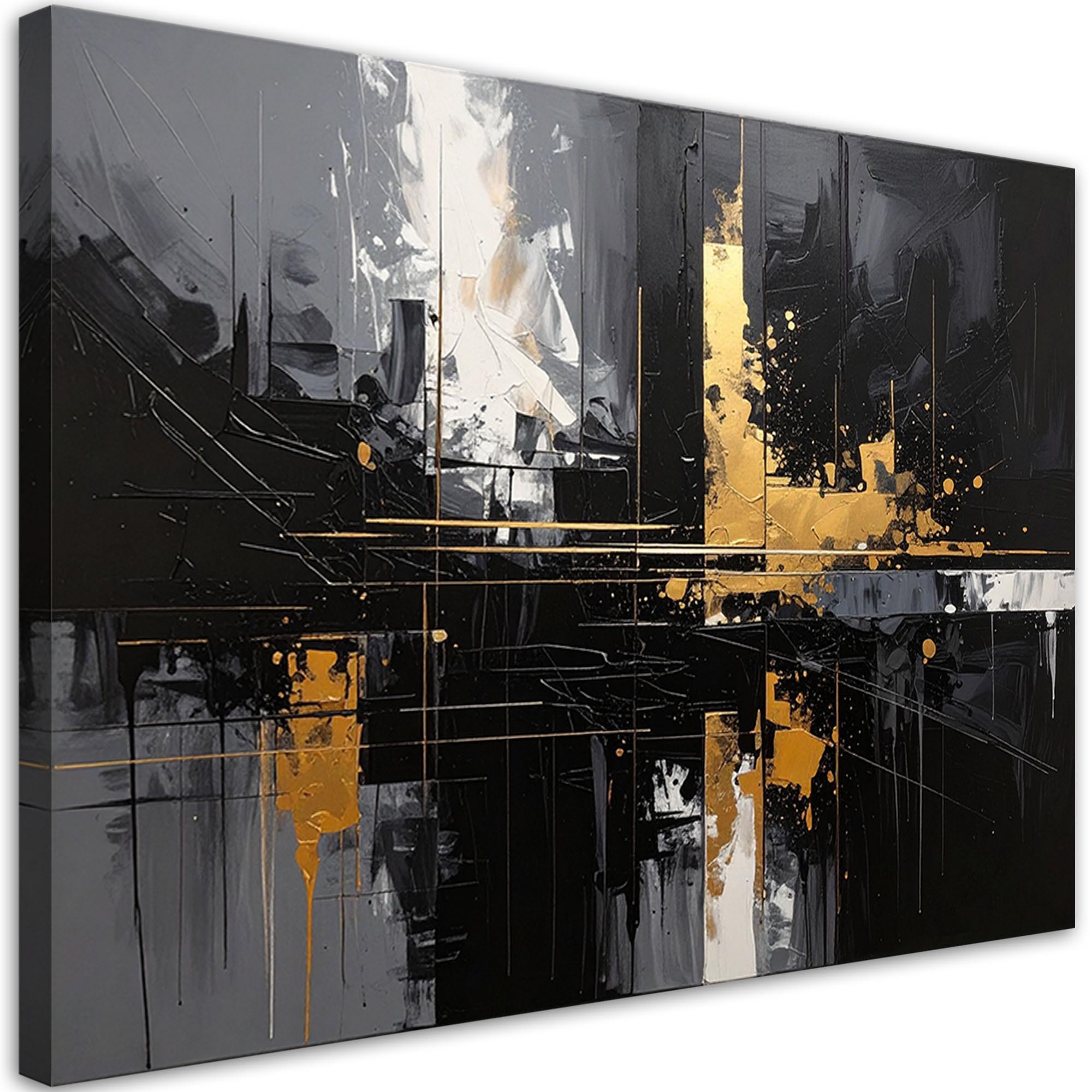 LEINWANDBILD, Moderne Abstraktion einer Stadt in Schwarz und Gold - Schwarz, Textil (120/80cm) - Feeby