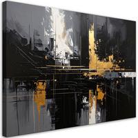 LEINWANDBILD, Moderne Abstraktion einer Stadt in Schwarz und Gold - Schwarz, Textil (120/80cm) - Feeby