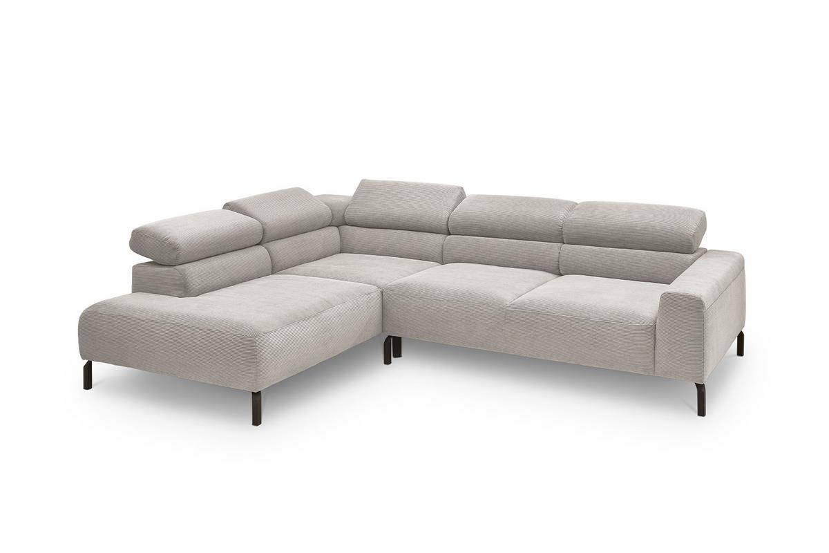 ECKSOFA DELIA Silber Cord - Silberfarben/Schwarz, Textil/Metall (276/219cm) - KAWOLA