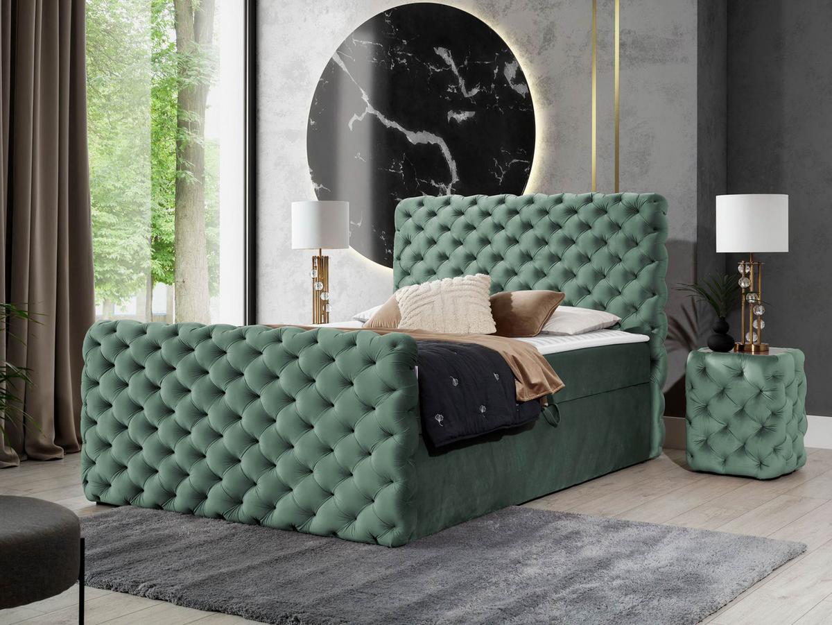 BOXBETT Chesterfield Lux - H3 - Grün, Holz (160/200cm) - MIRJAN24