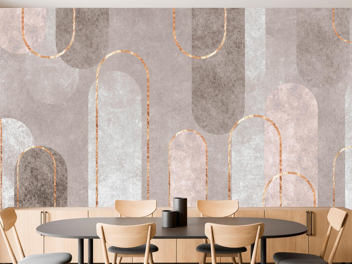 FOTOTAPETE für Wohnzimmer Geometrische Bögen Beige Beton 250x175 - Beige/Braun, Papier (250/175cm) - Muralo