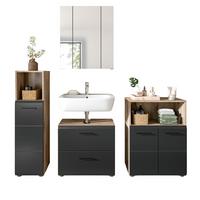 BADMÖBEL-SET 4-teilig schwarz matt, Eiche Nox, Badezimmerschränke Set 180 cm - Eichefarben/Schwarz, Glas/Holzwerkstoff (180/185/30cm) - Inn.Furn