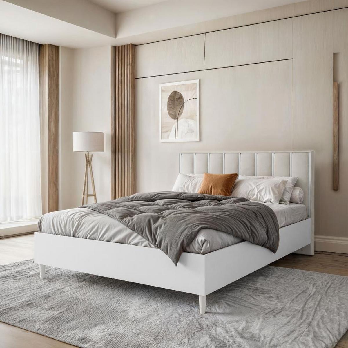 POLSTERBETT Stella 166/211/108 weiß/beige - Beige/Weiß, Holzwerkstoff/Textil (160/200cm) - Beautysofa