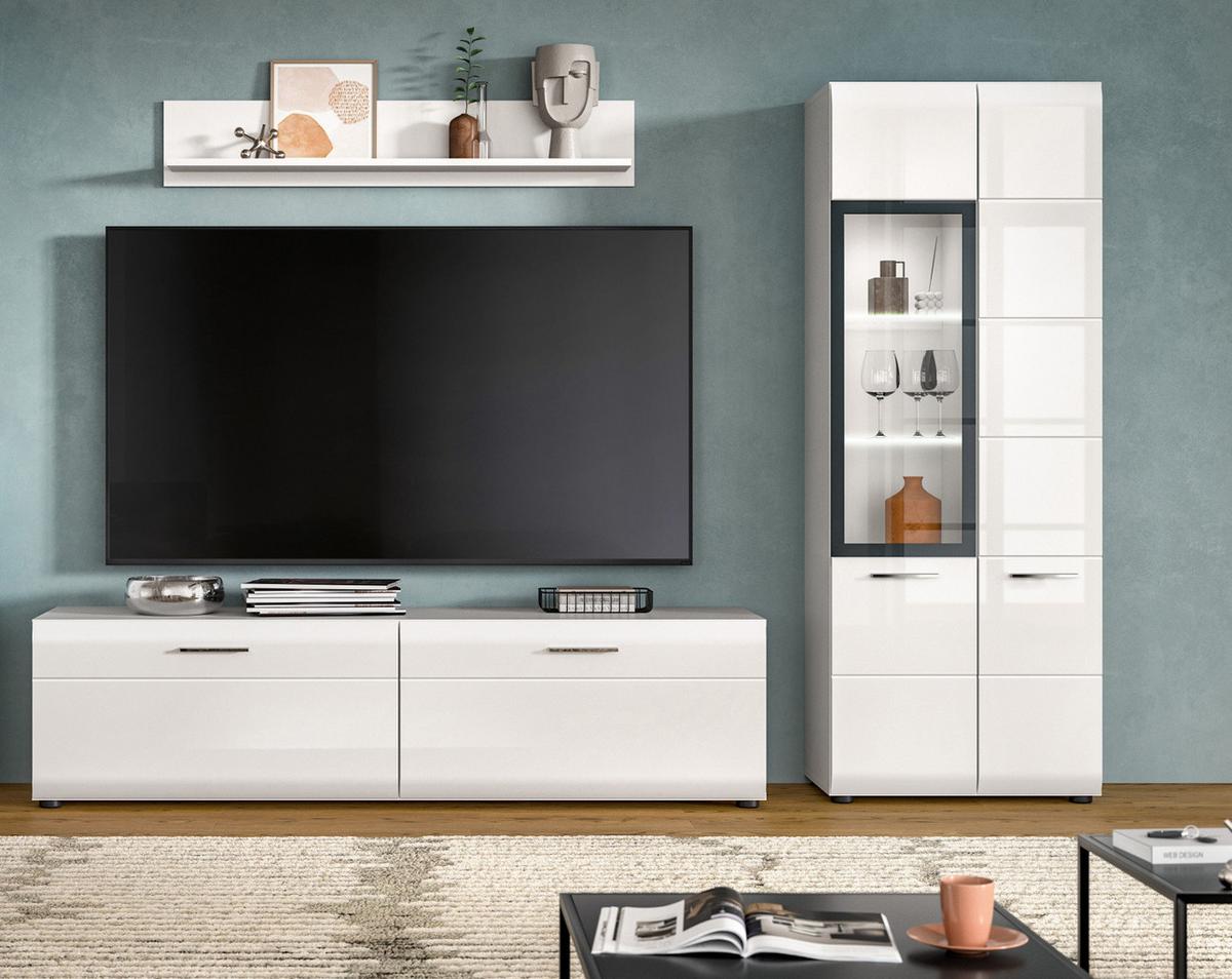 VITRINE weiß Hochglanz 60 x 160 cm, Vitrinenschrank mit 10 Fächern - Weiß Hochglanz/Silberfarben, Glas/Holzwerkstoff (60/160/34cm) - Inn.Furn