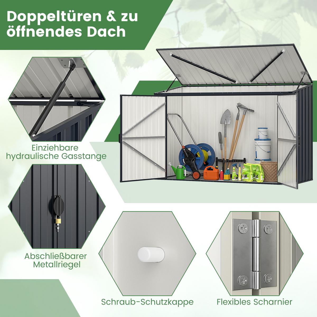 MÜLLTONNENBOX mit abschließbarer Tür grau - Grau, Metall (158/127/79cm) - COSTWAY