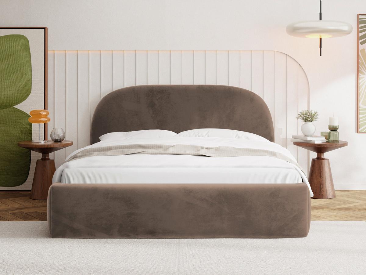 POLSTERBETT Puro mit Bettkasten, Braun Samt 180 x 200 cm – mit Metall-Lattenrost - Birkefarben/Schwarz, Kunststoff/Textil (180/200cm) - WFL GROUP
